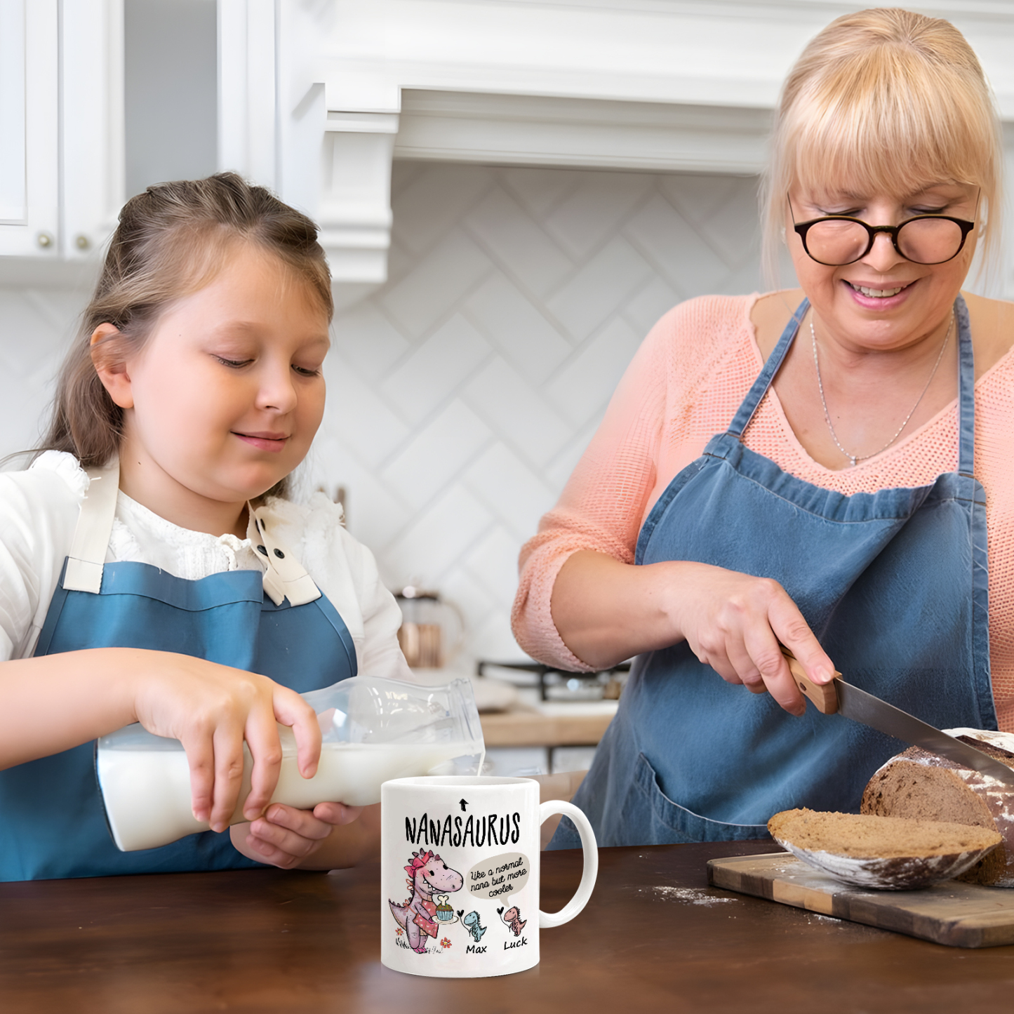 Personalized Ceramic Mug Custom 2 Names Dinosaur Cup Gifts for Papa/Nana - Like A Normal Papa/Nana But More Cooler