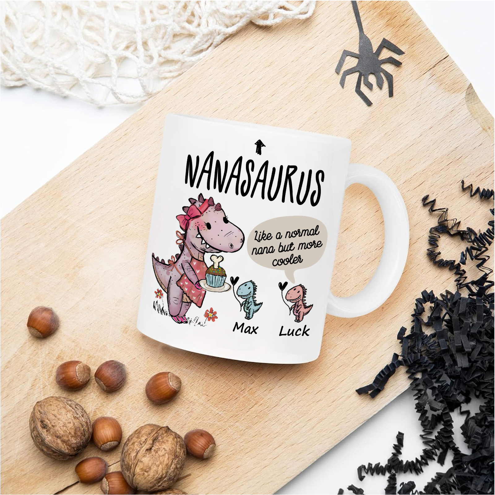 Personalized Ceramic Mug Custom 2 Names Dinosaur Cup Gifts for Papa/Nana - Like A Normal Papa/Nana But More Cooler