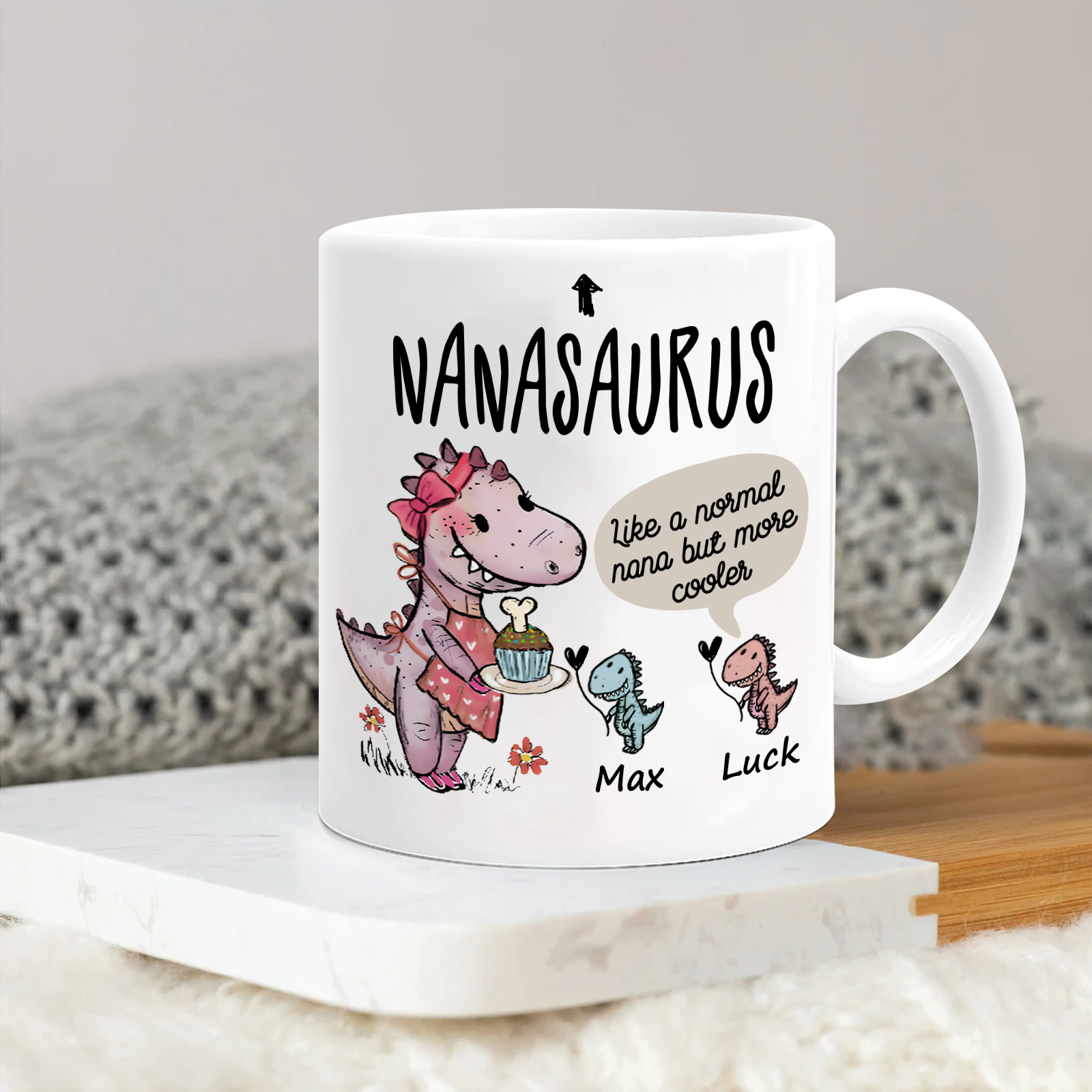 Personalized Ceramic Mug Custom 2 Names Dinosaur Cup Gifts for Papa/Nana - Like A Normal Papa/Nana But More Cooler