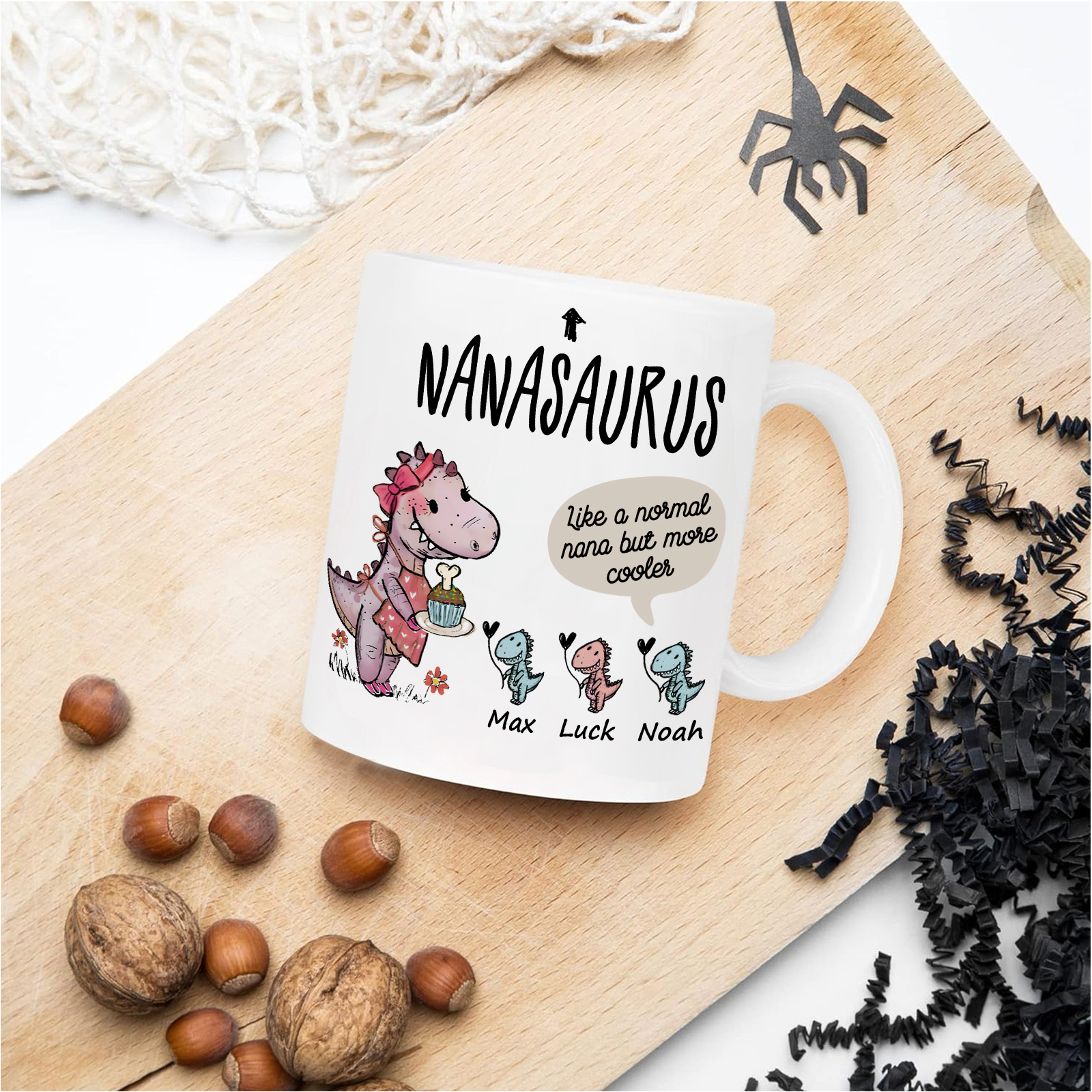 Personalized Ceramic Mug Custom 3 Names Dinosaur Cup Gifts for Papa/Nana - Like A Normal Papa/Nana But More Cooler