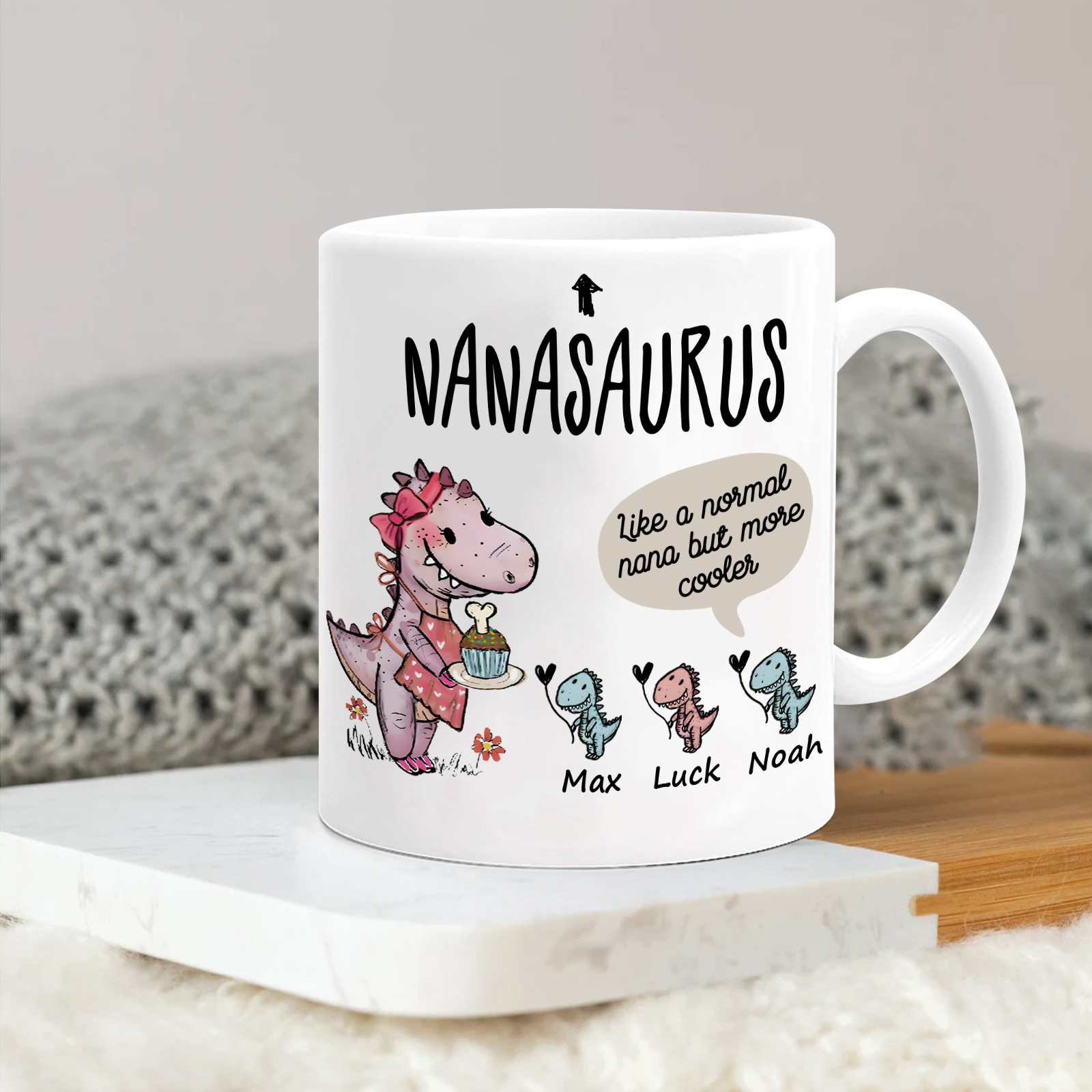 Personalized Ceramic Mug Custom 3 Names Dinosaur Cup Gifts for Papa/Nana - Like A Normal Papa/Nana But More Cooler