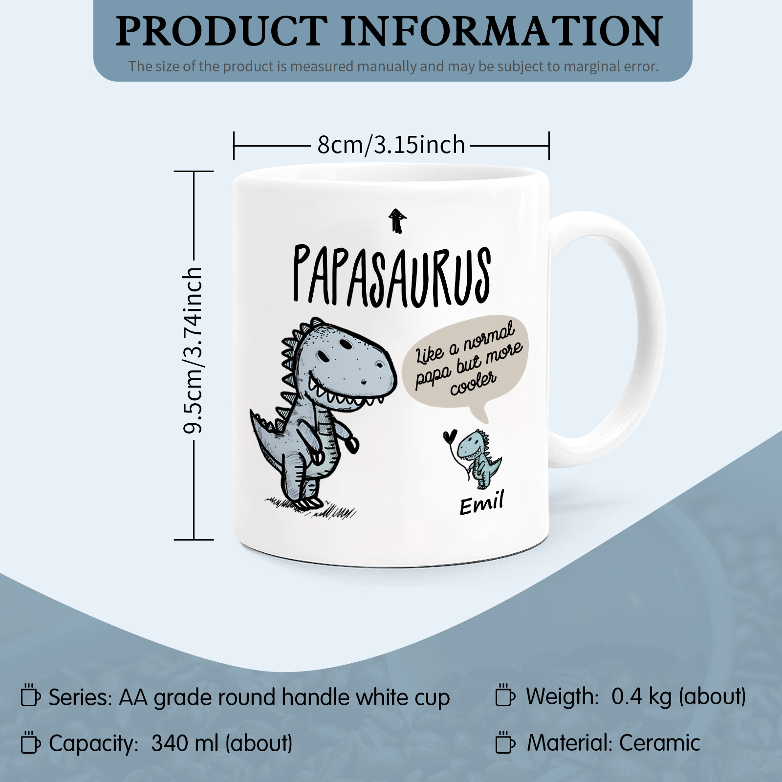 Personalized Ceramic Mug Custom Name Dinosaur Cup Gifts for Papa/Nana - Like A Normal Papa/Nana But More Cooler