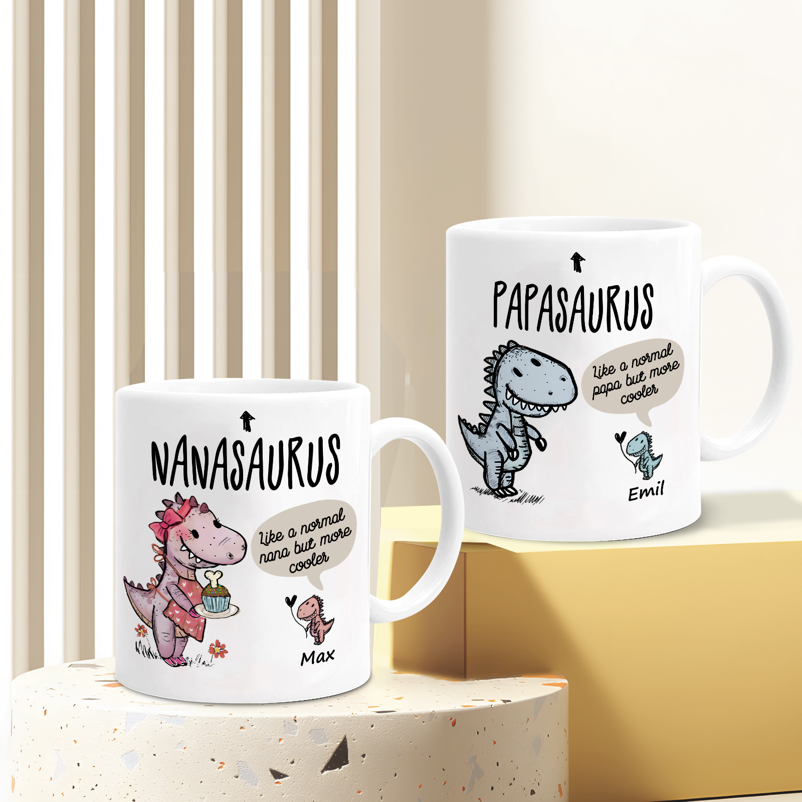Personalized Ceramic Mug Custom Name Dinosaur Cup Gifts for Papa/Nana - Like A Normal Papa/Nana But More Cooler