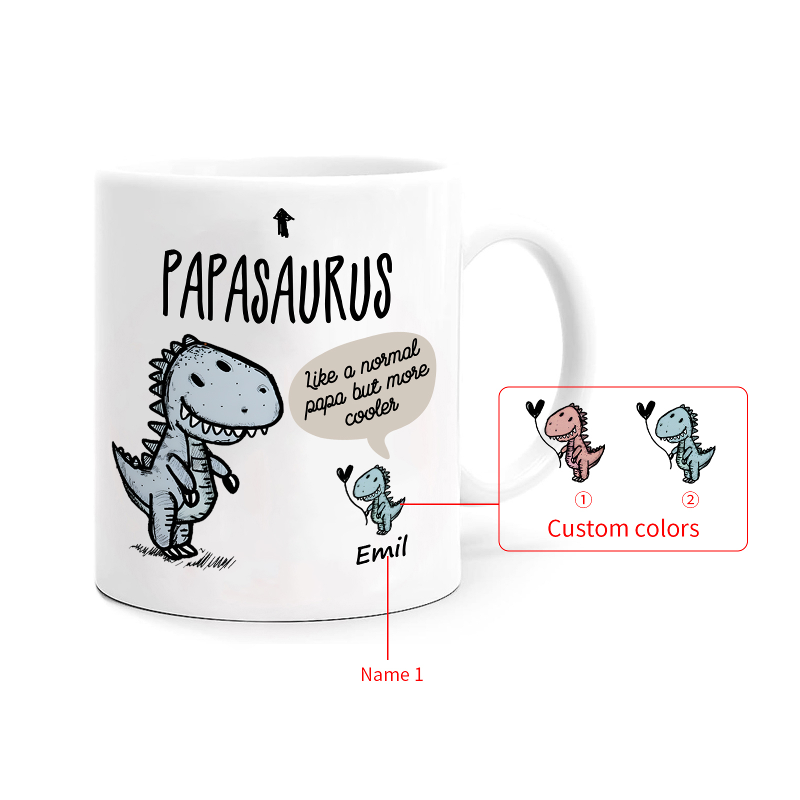 Personalized Ceramic Mug Custom Name Dinosaur Cup Gifts for Papa/Nana - Like A Normal Papa/Nana But More Cooler