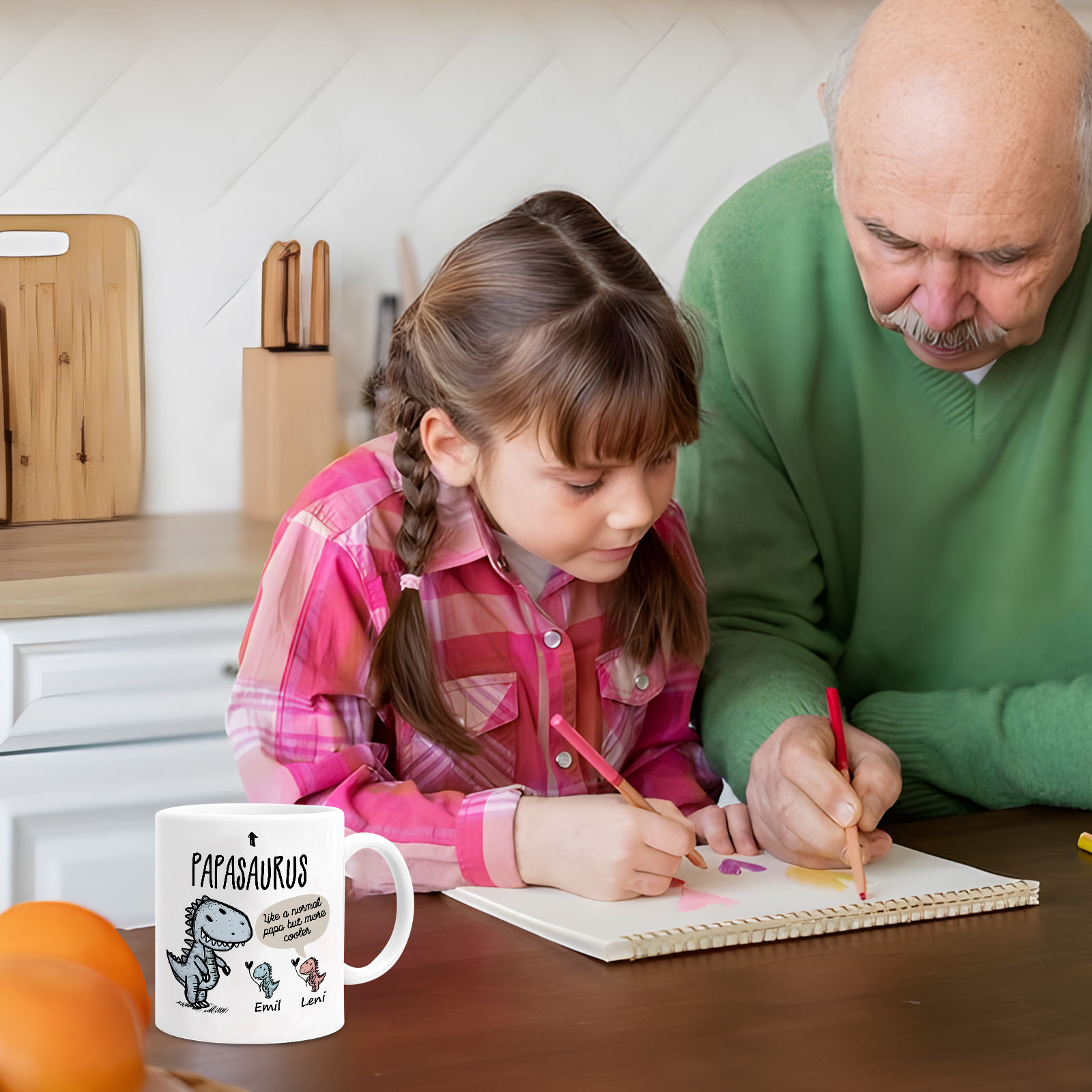 Personalized Ceramic Mug Custom 2 Names Dinosaur Cup Gifts for Papa/Nana - Like A Normal Papa/Nana But More Cooler