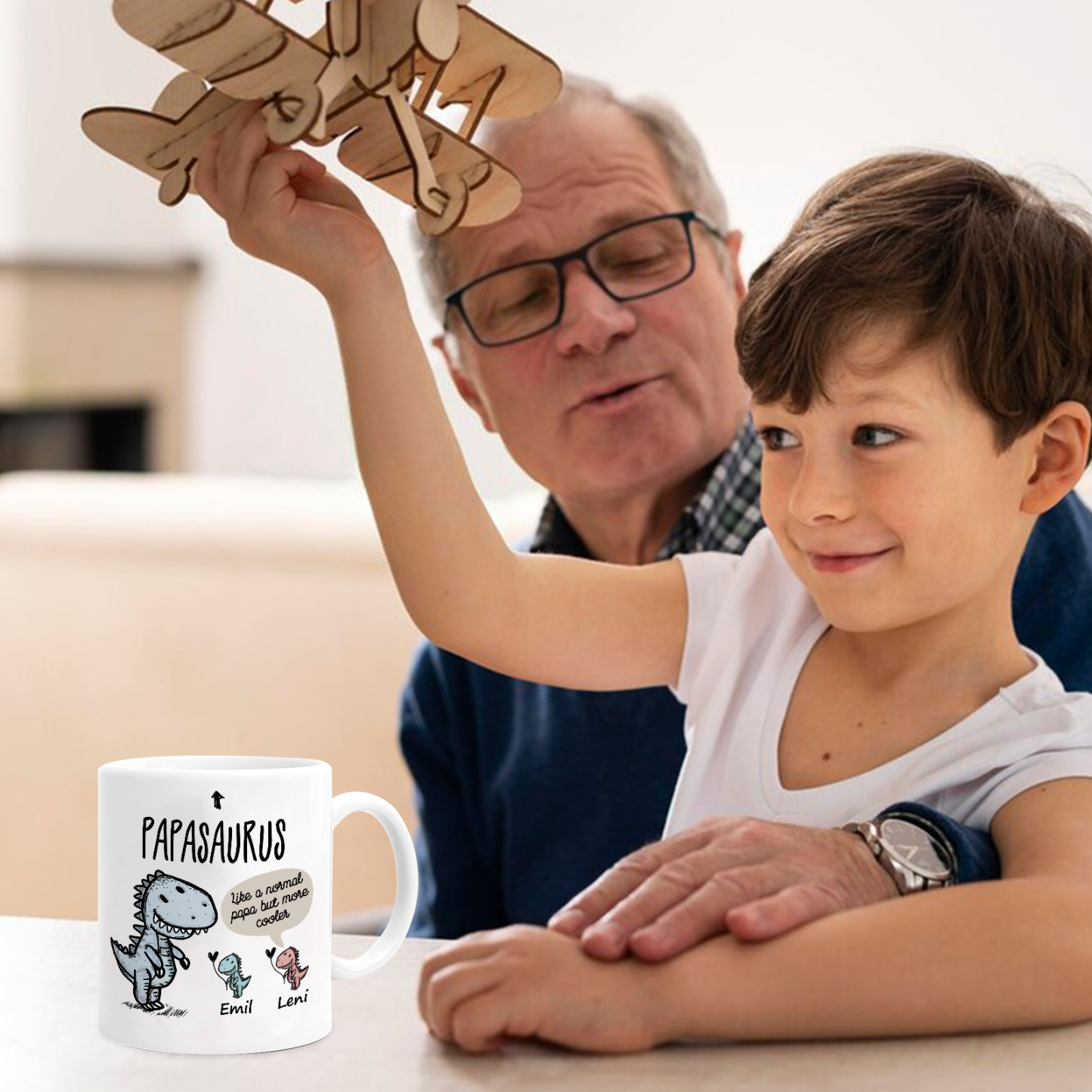 Personalized Ceramic Mug Custom 2 Names Dinosaur Cup Gifts for Papa/Nana - Like A Normal Papa/Nana But More Cooler