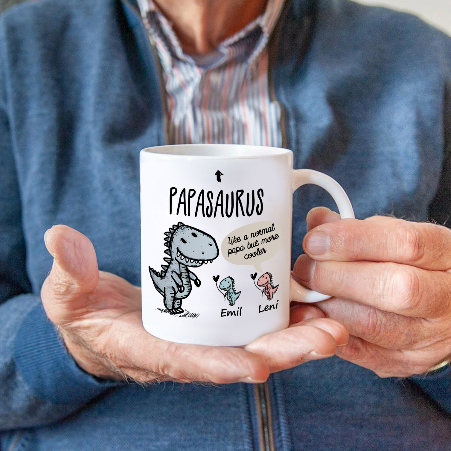 Personalized Ceramic Mug Custom 2 Names Dinosaur Cup Gifts for Papa/Nana - Like A Normal Papa/Nana But More Cooler