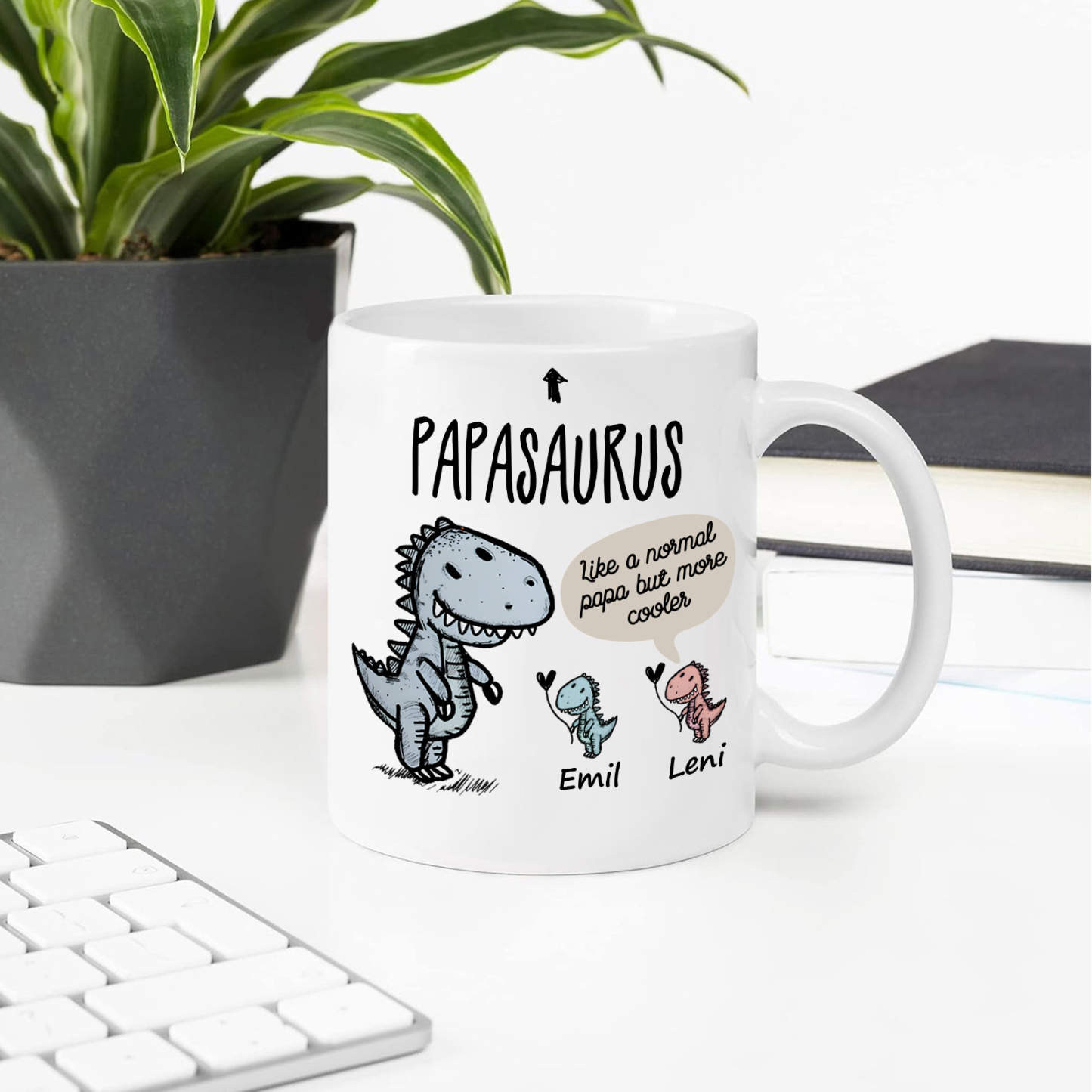 Personalized Ceramic Mug Custom 2 Names Dinosaur Cup Gifts for Papa/Nana - Like A Normal Papa/Nana But More Cooler