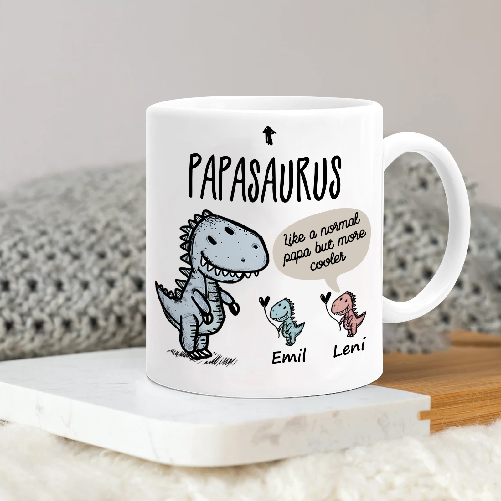 Personalized Ceramic Mug Custom 2 Names Dinosaur Cup Gifts for Papa/Na