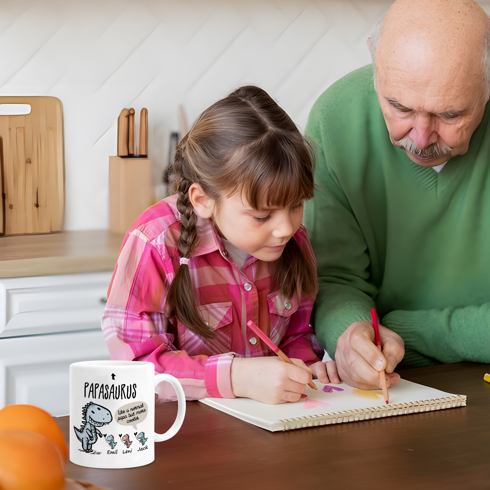 Personalized Ceramic Mug Custom 3 Names Dinosaur Cup Gifts for Papa/Nana - Like A Normal Papa/Nana But More Cooler
