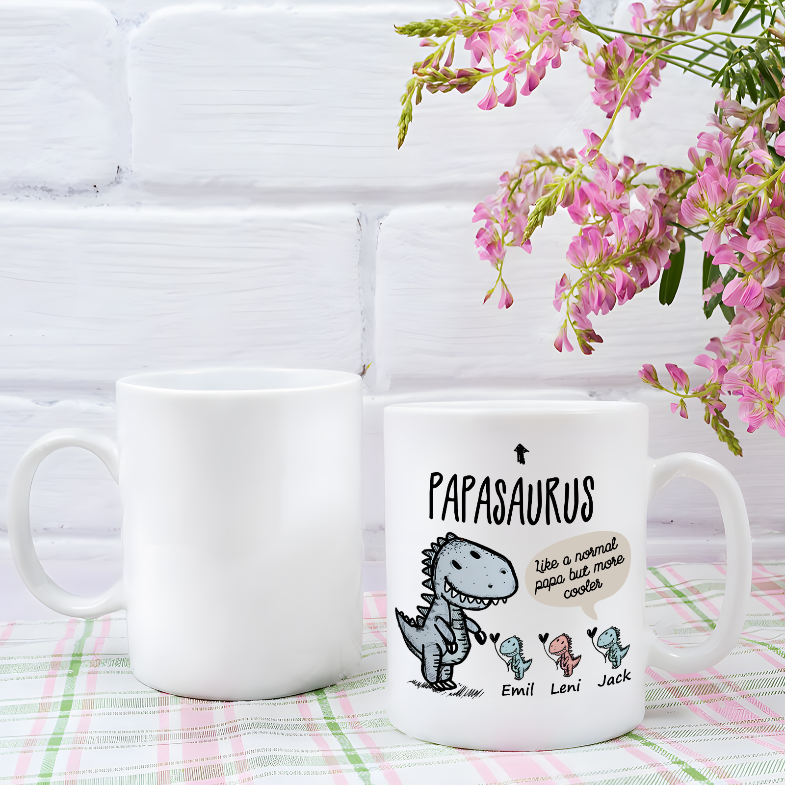 Personalized Ceramic Mug Custom 3 Names Dinosaur Cup Gifts for Papa/Nana - Like A Normal Papa/Nana But More Cooler