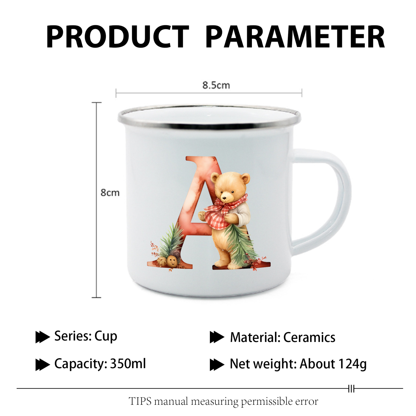 Personalized Enamel Mug Custom Letter Christmas Teddy Bear Cup Gift for Kids