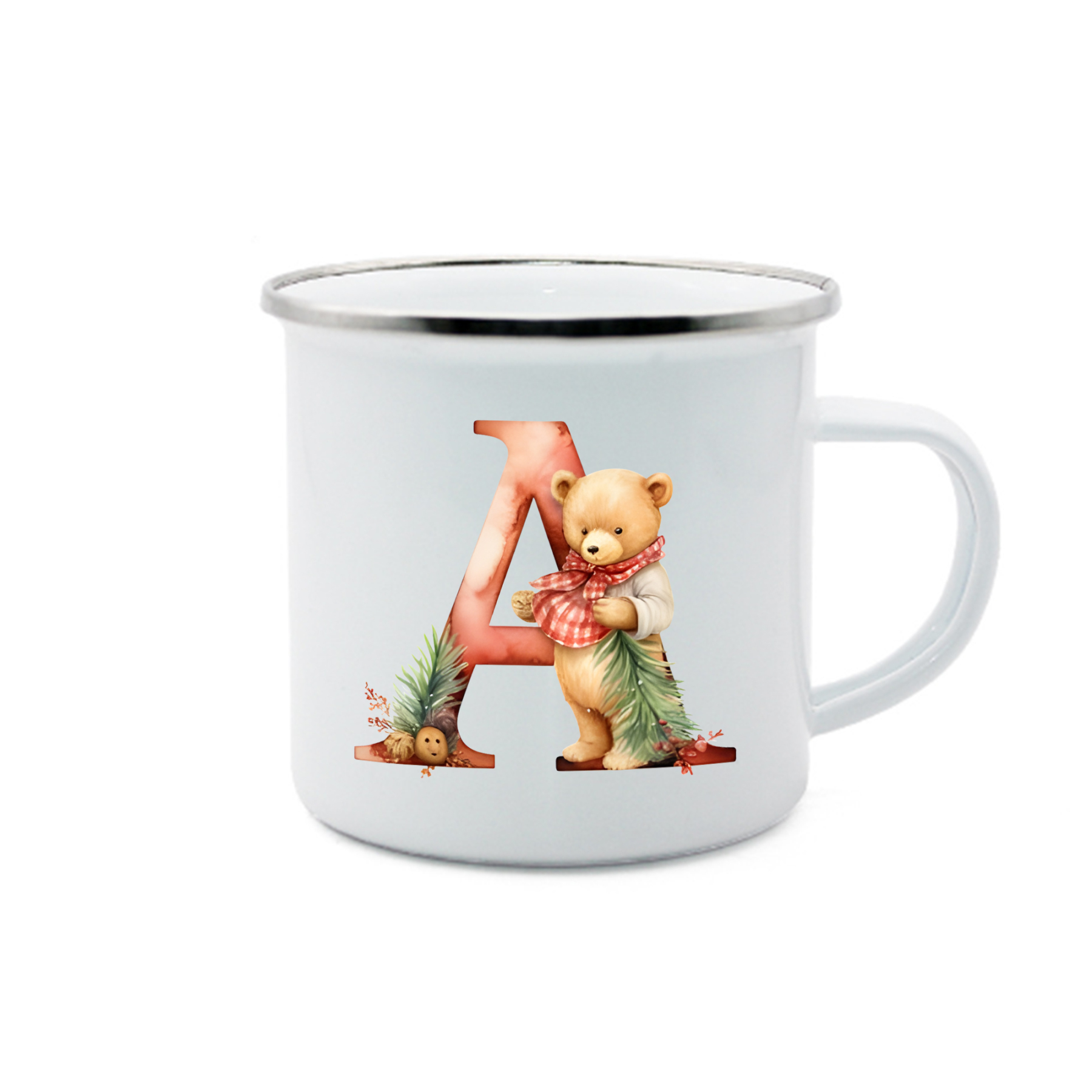 Personalized Enamel Mug Custom Letter Christmas Teddy Bear Cup Gift for Kids