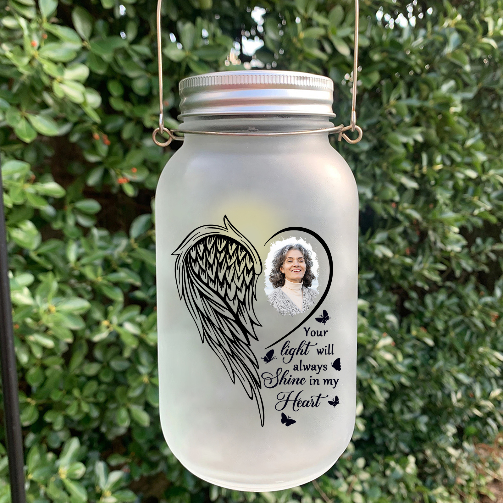 Personalized Mason Jar Light Custom Photo Bottle Memorial Gifts - Your Light Will Always Shine In My Heart