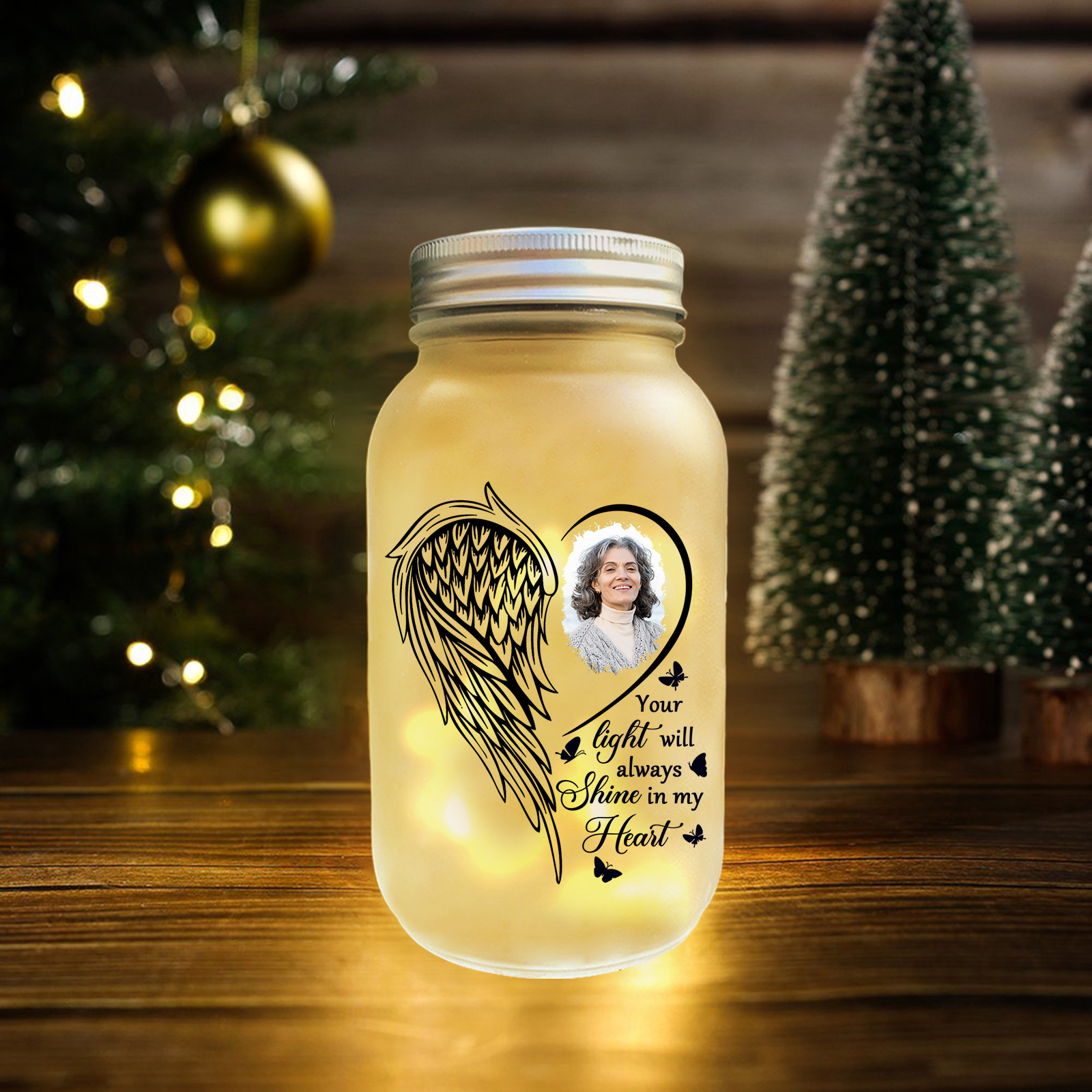 Personalized Mason Jar Light Custom Photo Bottle Memorial Gifts - Your Light Will Always Shine In My Heart