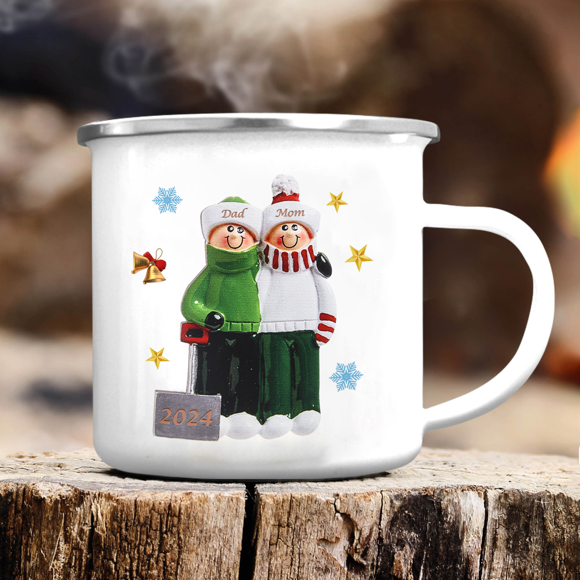 Personalized Enamel Mug Snow Shoveling Family Mug Custom 2-8 Names Christmas Gift