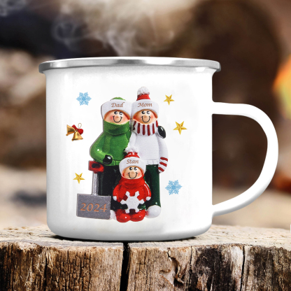Personalized Enamel Mug Snow Shoveling Family Mug Custom 2-8 Names Christmas Gift