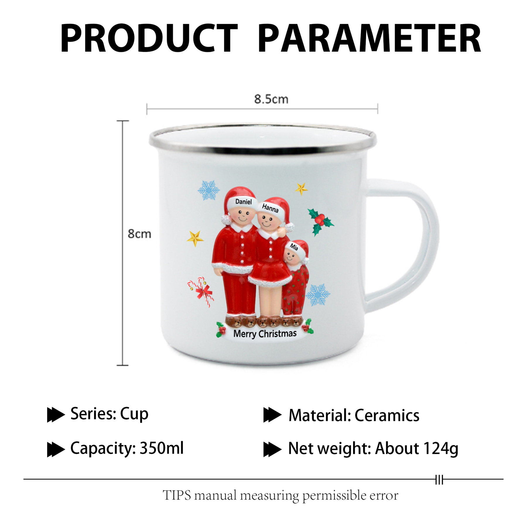 Personalized Enamel Mug Christmas Pajama Family Mug Custom 3-6 Names Ceramic Gift for Loved Ones