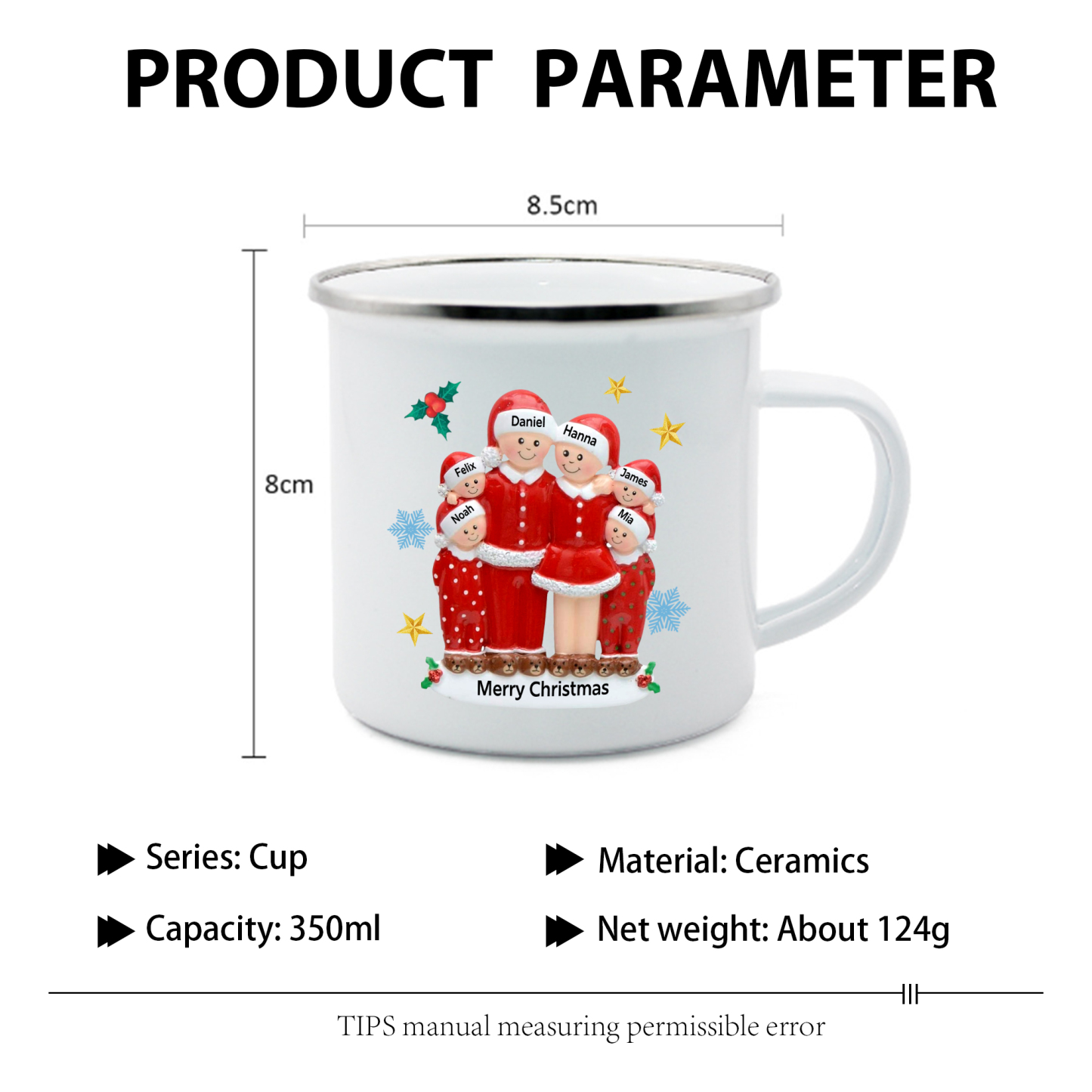 Personalized Enamel Mug Christmas Pajama Family Mug Custom 3-6 Names Ceramic Gift for Loved Ones