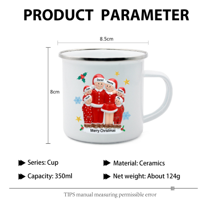 Personalized Enamel Mug Christmas Pajama Family Mug Custom 3-6 Names Ceramic Gift for Loved Ones