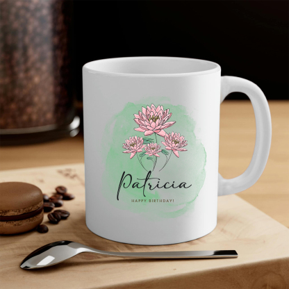 Personalized Ceramic Mug Custom Birth Flower & Name & Text Birthday Gifts for Women Girls