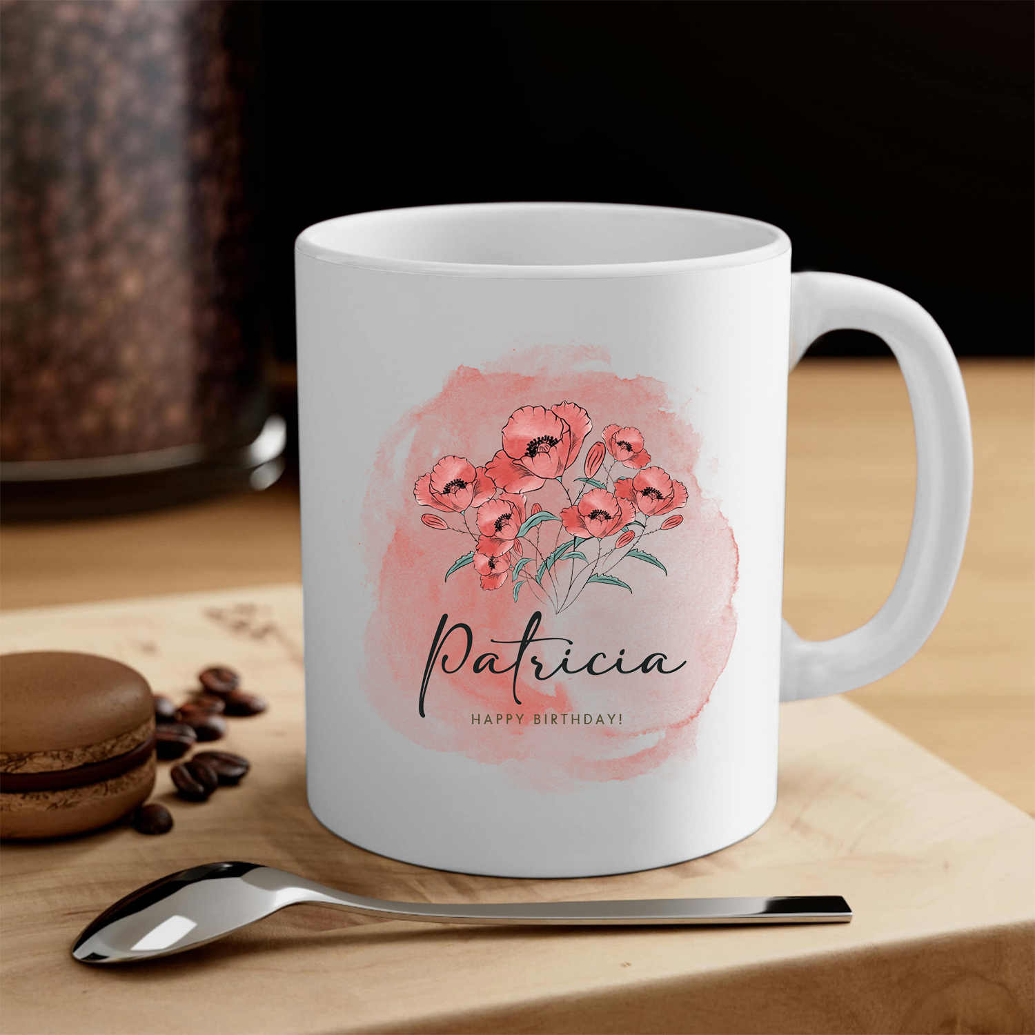 Personalized Ceramic Mug Custom Birth Flower & Name & Text Birthday Gifts for Women Girls