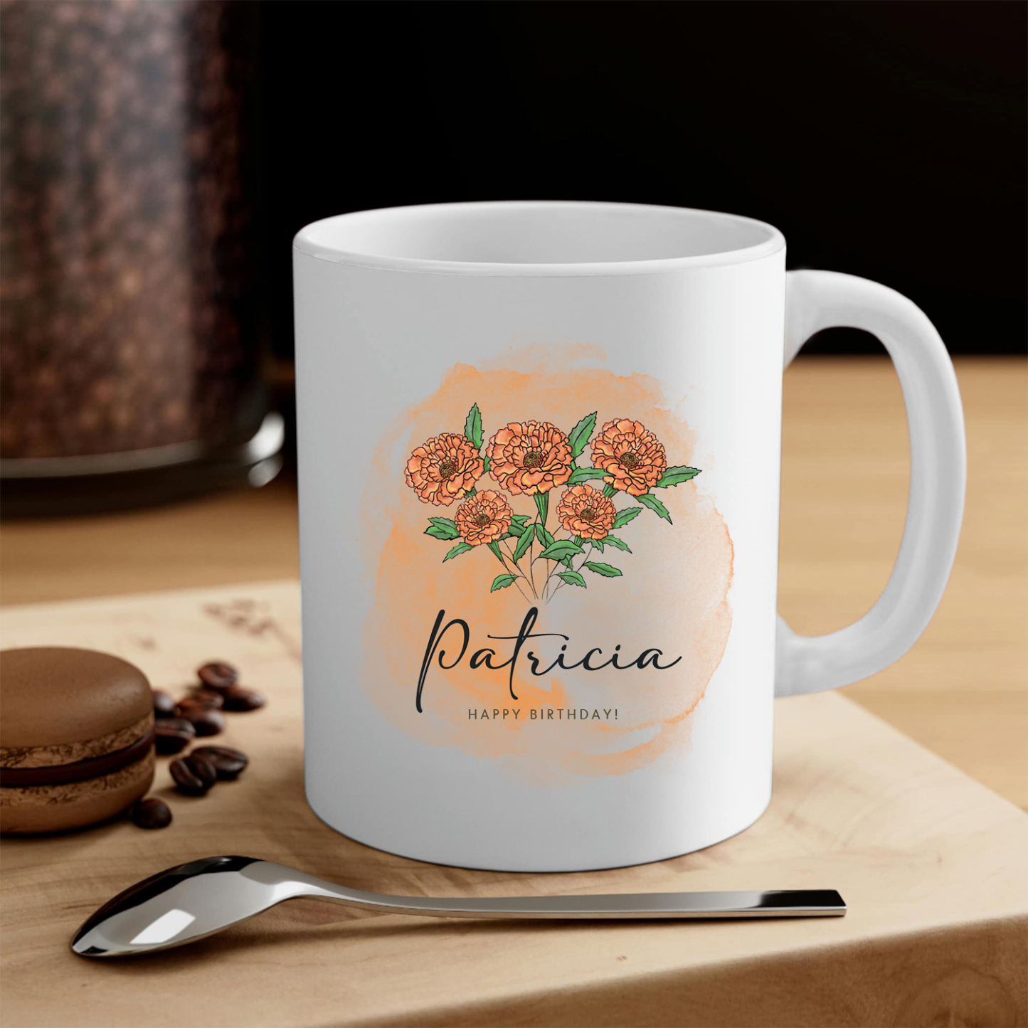 Personalized Ceramic Mug Custom Birth Flower & Name & Text Birthday Gifts for Women Girls