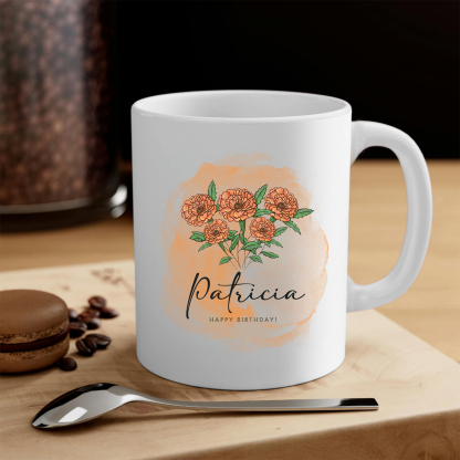 Personalized Ceramic Mug Custom Birth Flower & Name & Text Birthday Gifts for Women Girls