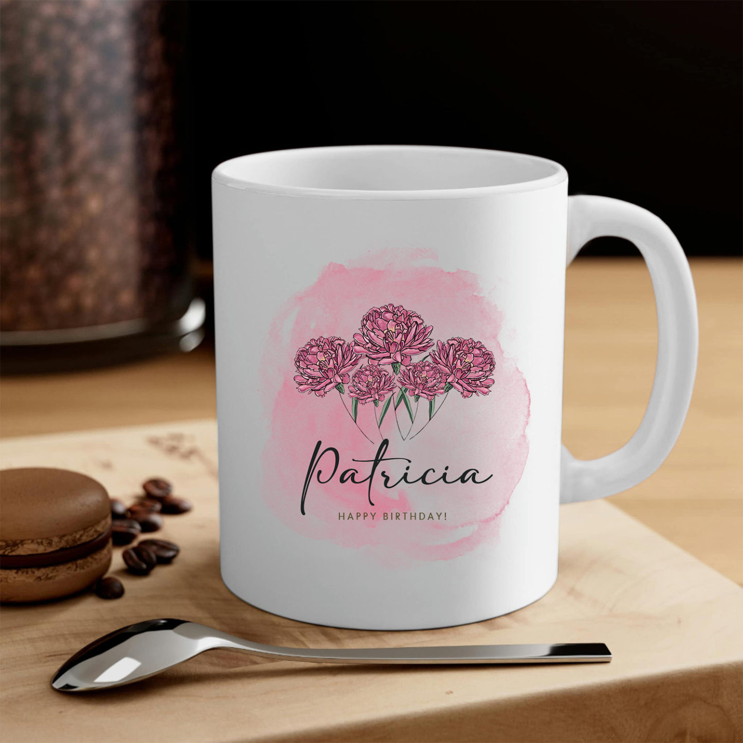 Personalized Ceramic Mug Custom Birth Flower & Name & Text Birthday Gifts for Women Girls