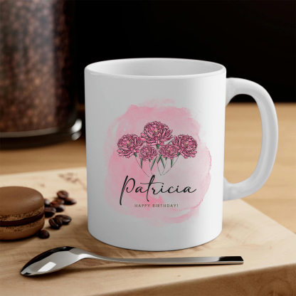 Personalized Ceramic Mug Custom Birth Flower & Name & Text Birthday Gifts for Women Girls