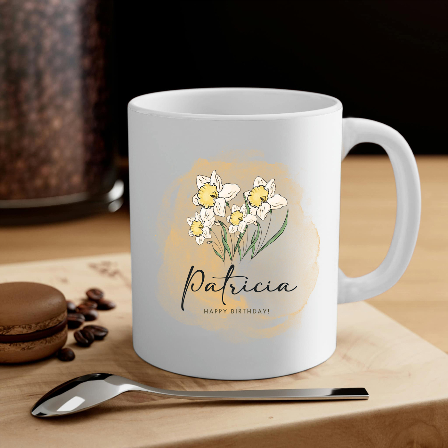 Personalized Ceramic Mug Custom Birth Flower & Name & Text Birthday Gifts for Women Girls