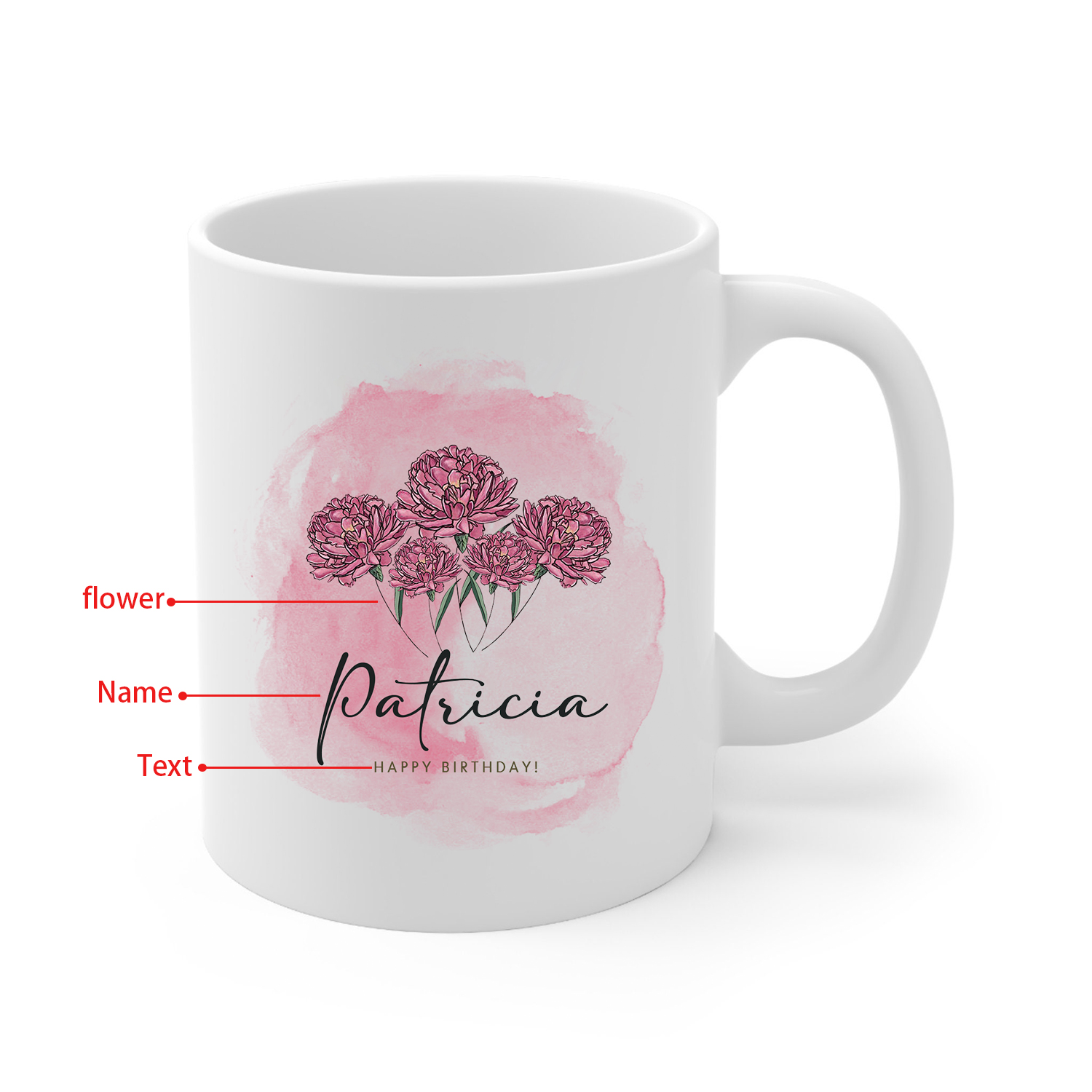 Personalized Ceramic Mug Custom Birth Flower & Name & Text Birthday Gifts for Women Girls