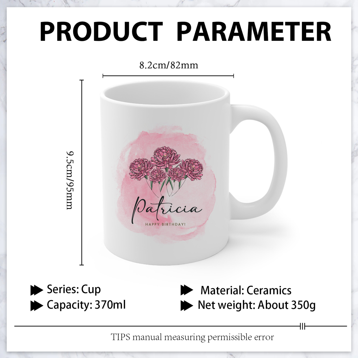 Personalized Ceramic Mug Custom Birth Flower & Name & Text Birthday Gifts for Women Girls