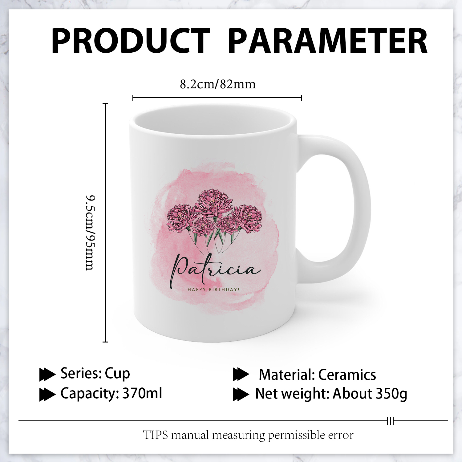 Personalized Ceramic Mug Custom Birth Flower & Name & Text Birthday Gifts for Women Girls