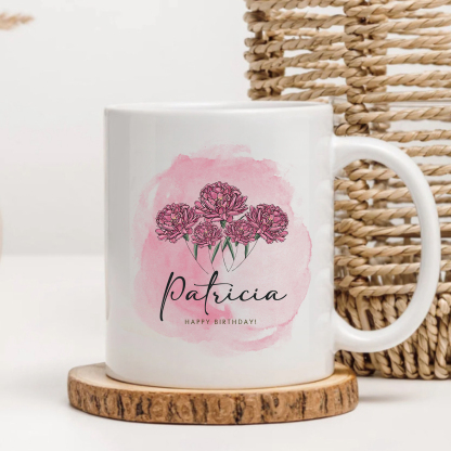 Personalized Ceramic Mug Custom Birth Flower & Name & Text Birthday Gifts for Women Girls