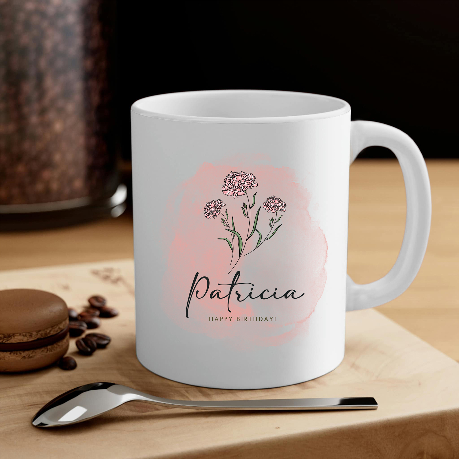 Personalized Ceramic Mug Custom Birth Flower & Name & Text Birthday Gifts for Women Girls