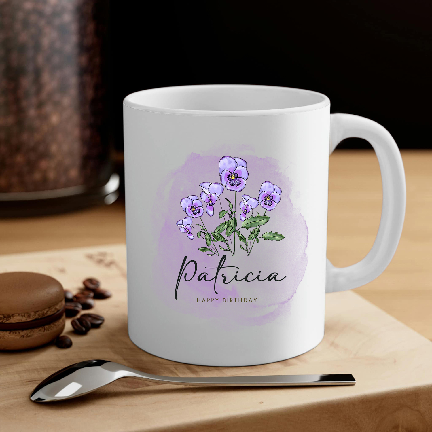 Personalized Ceramic Mug Custom Birth Flower & Name & Text Birthday Gifts for Women Girls