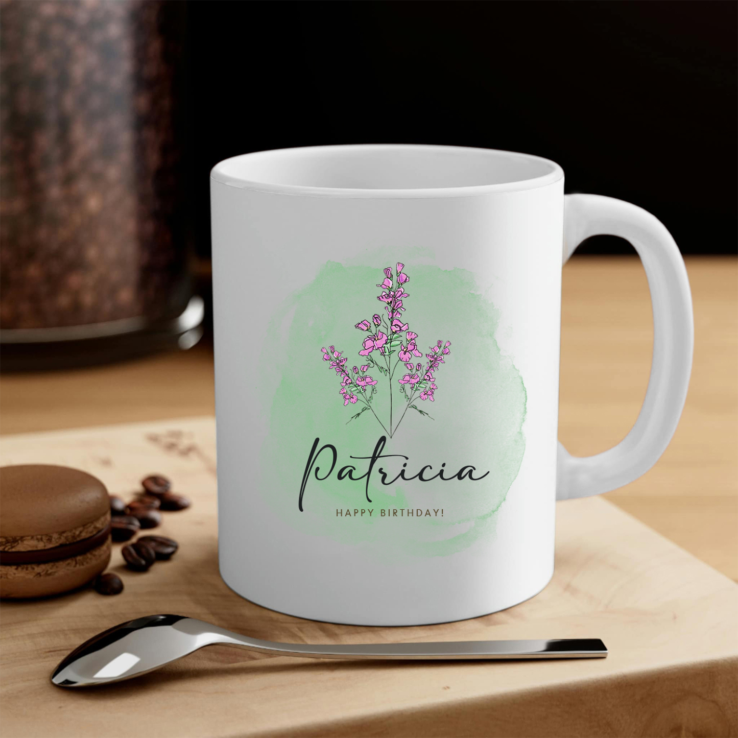 Personalized Ceramic Mug Custom Birth Flower & Name & Text Birthday Gifts for Women Girls