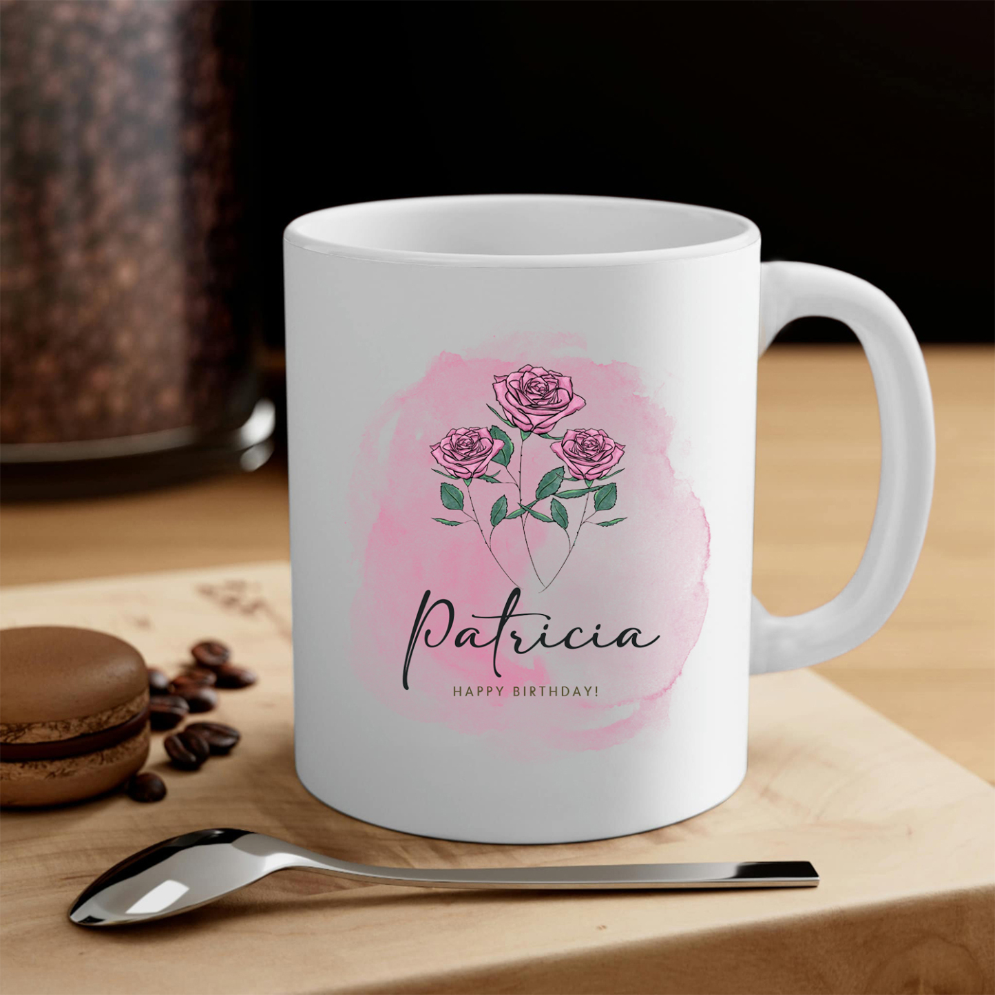Personalized Ceramic Mug Custom Birth Flower & Name & Text Birthday Gifts for Women Girls