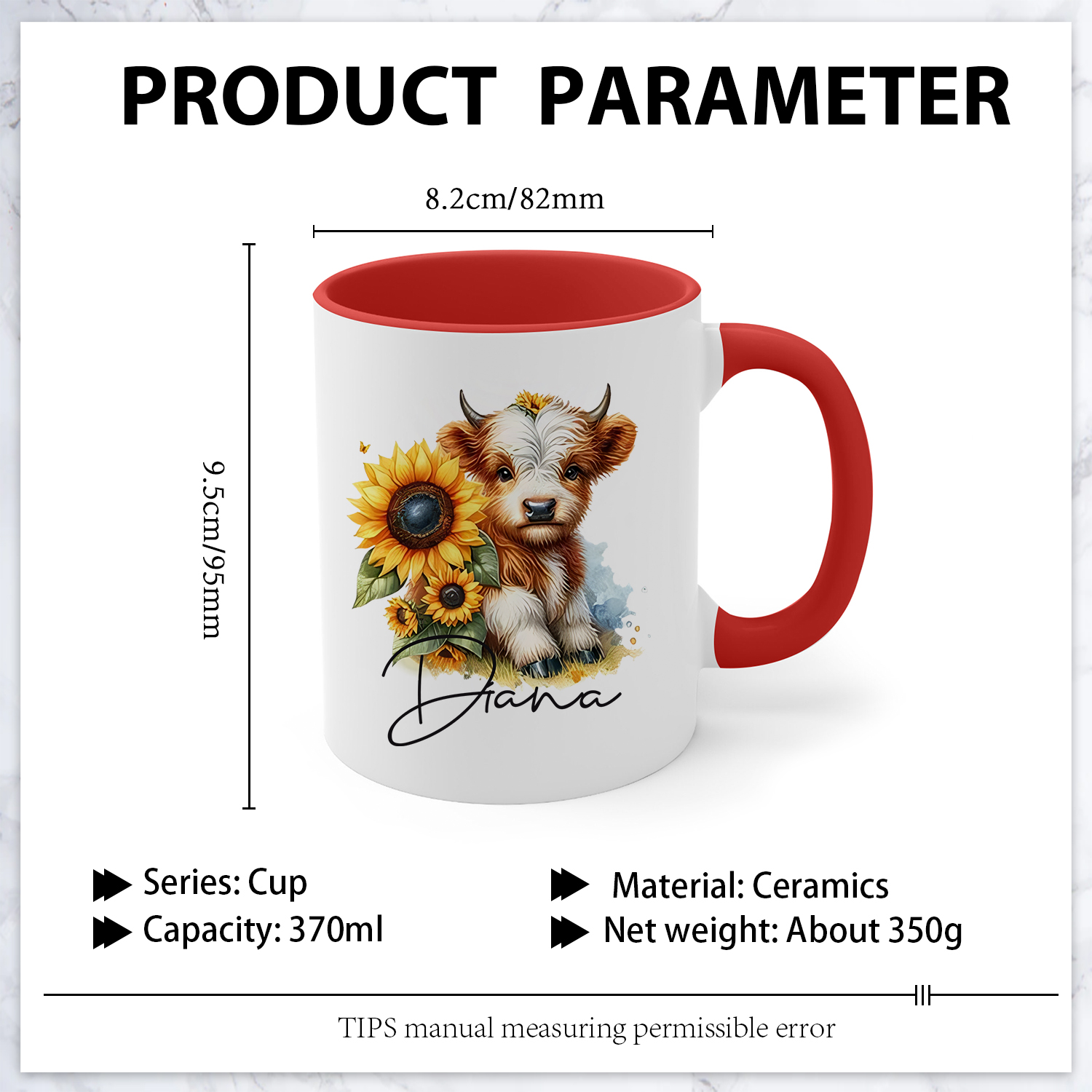 Personalized Highland Cow & Sunflower Ceramic Mug Custom Name Birthday Gifts for Women Girls