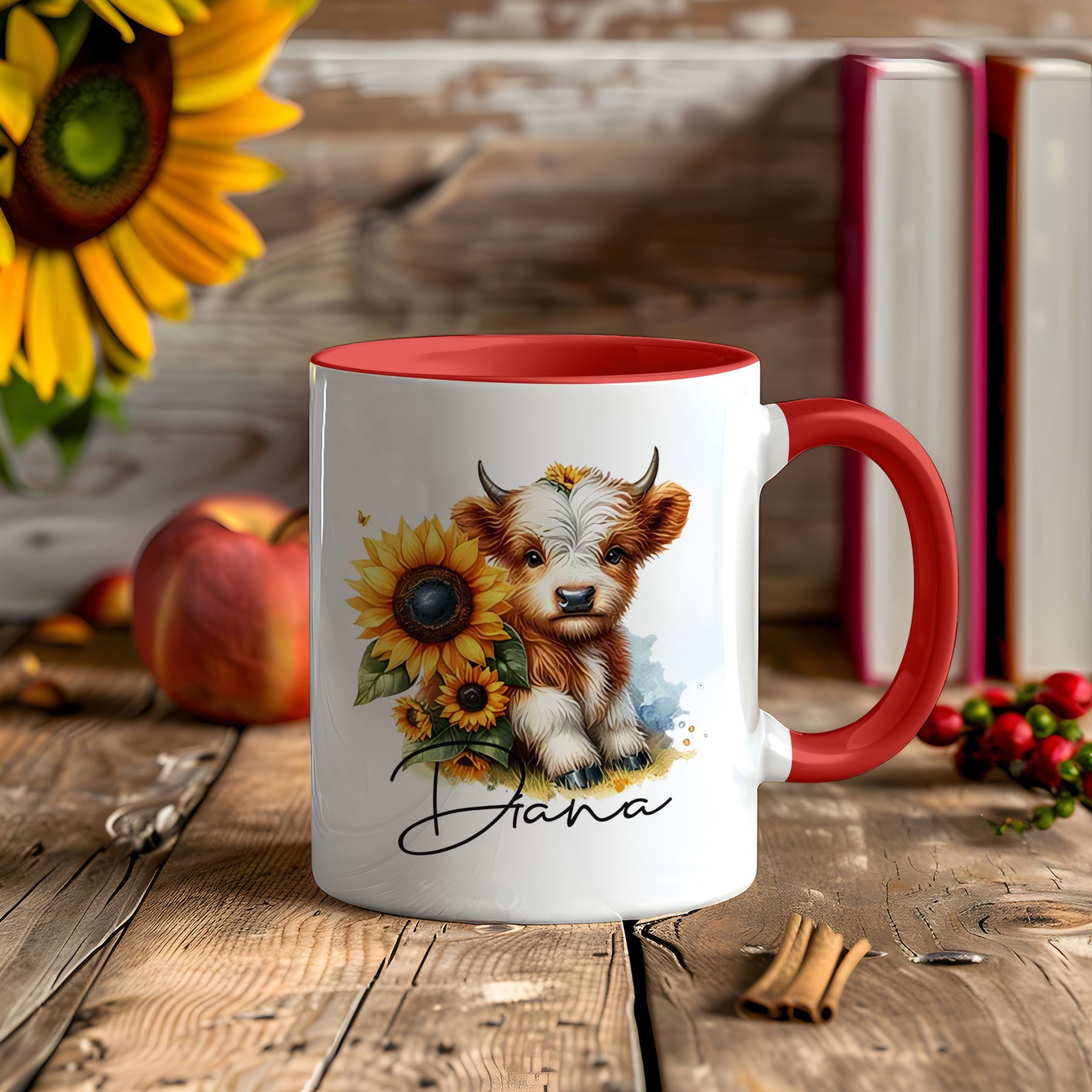 Personalized Highland Cow & Sunflower Ceramic Mug Custom Name Birthday Gifts for Women Girls