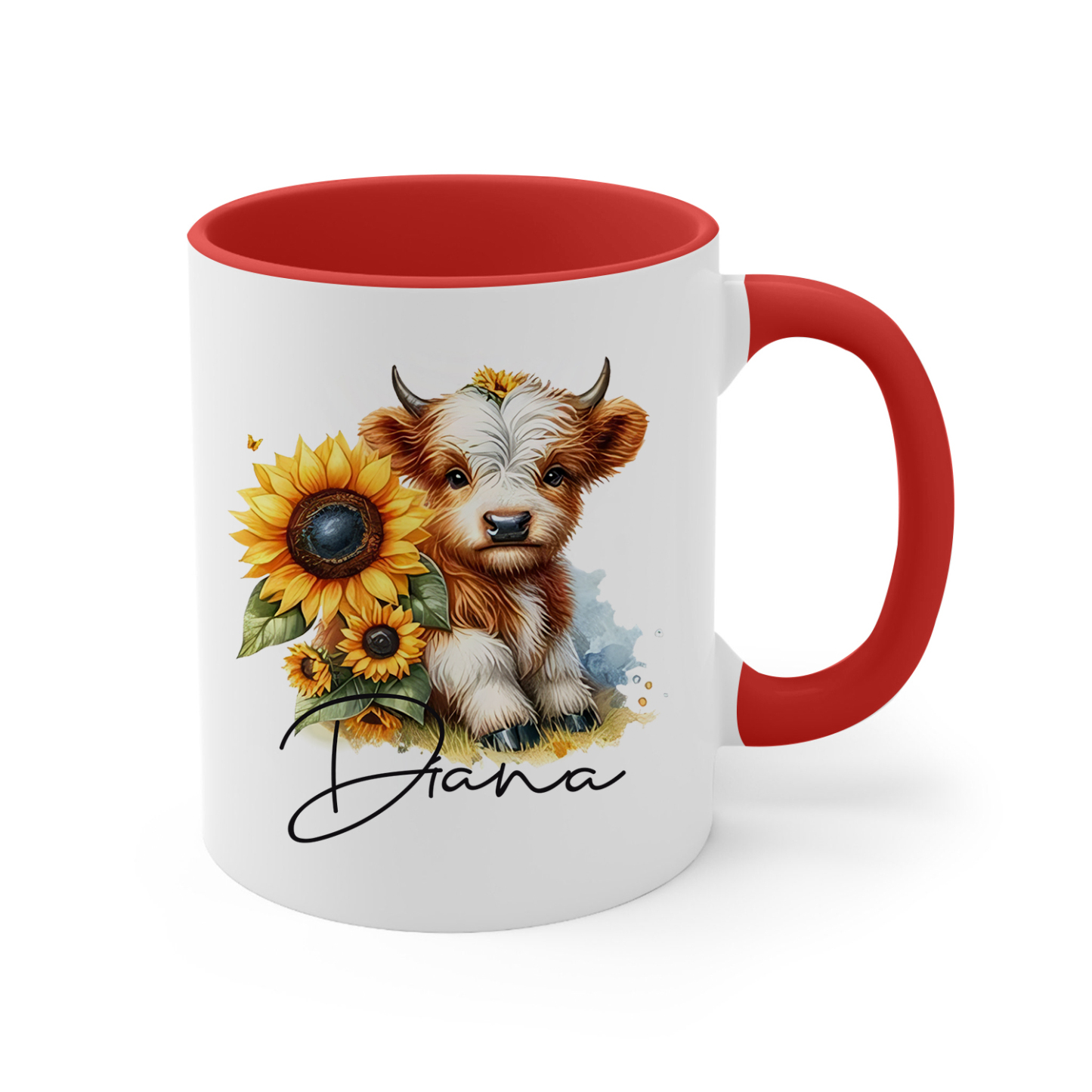 Personalized Highland Cow & Sunflower Ceramic Mug Custom Name Birthday Gifts for Women Girls