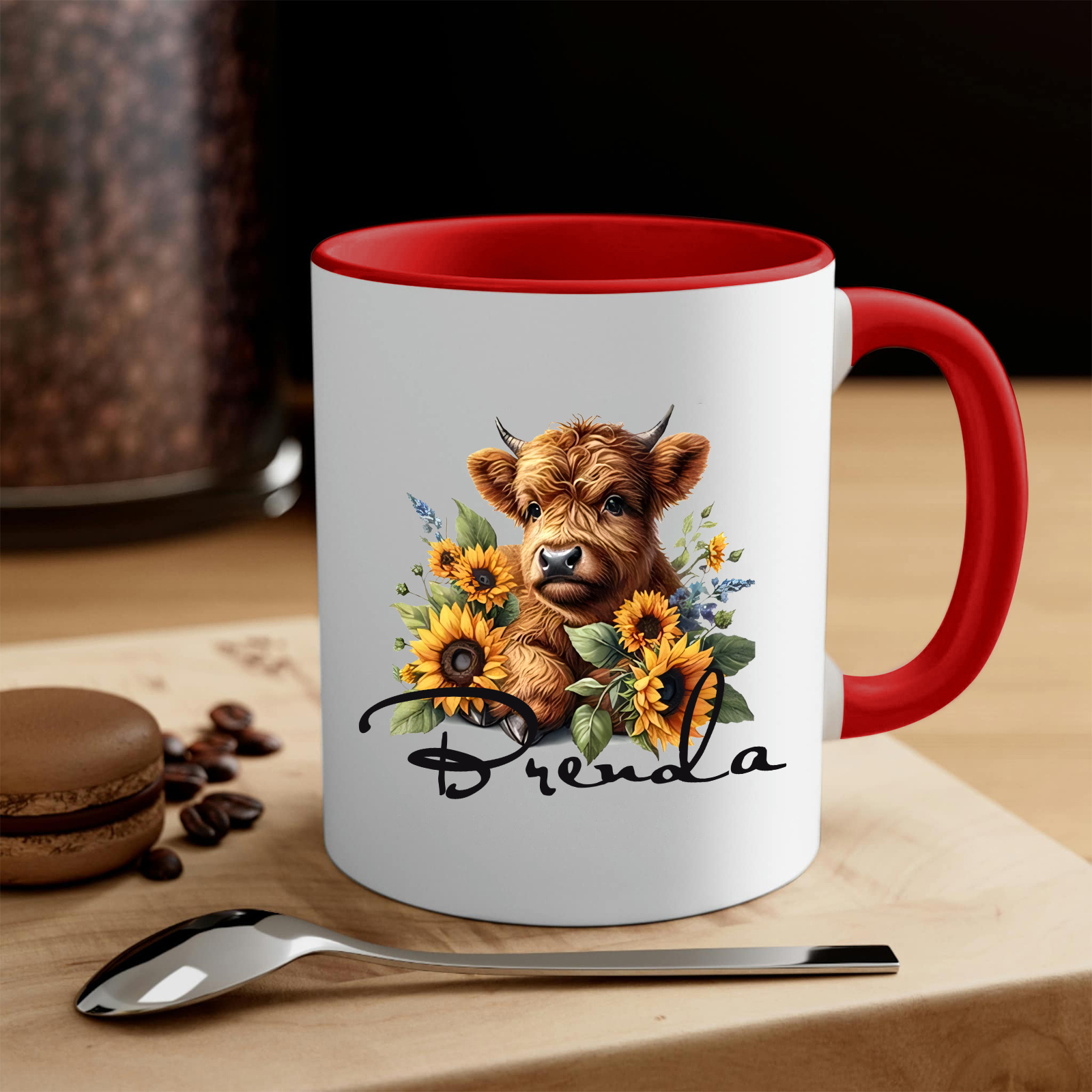 Personalized Highland Cow & Sunflower Ceramic Mug Custom Name Birthday Gifts for Women Girls