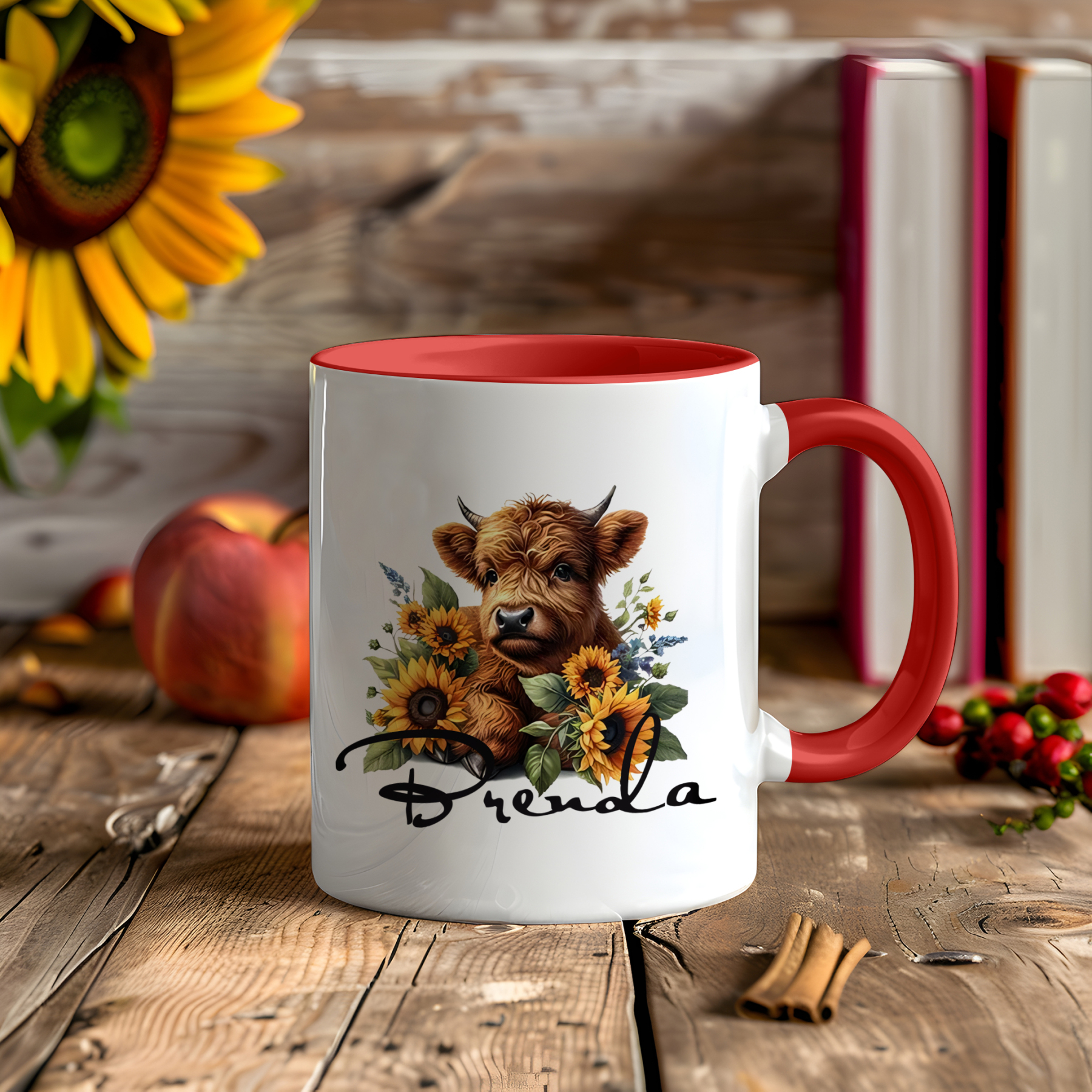 Personalized Highland Cow & Sunflower Ceramic Mug Custom Name Birthday Gifts for Women Girls