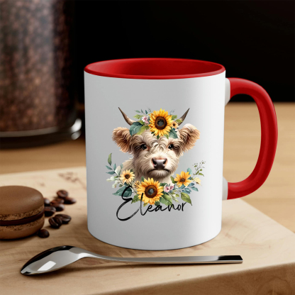 Personalized Highland Cow & Sunflower Ceramic Mug Custom Name Birthday Gifts for Women Girls