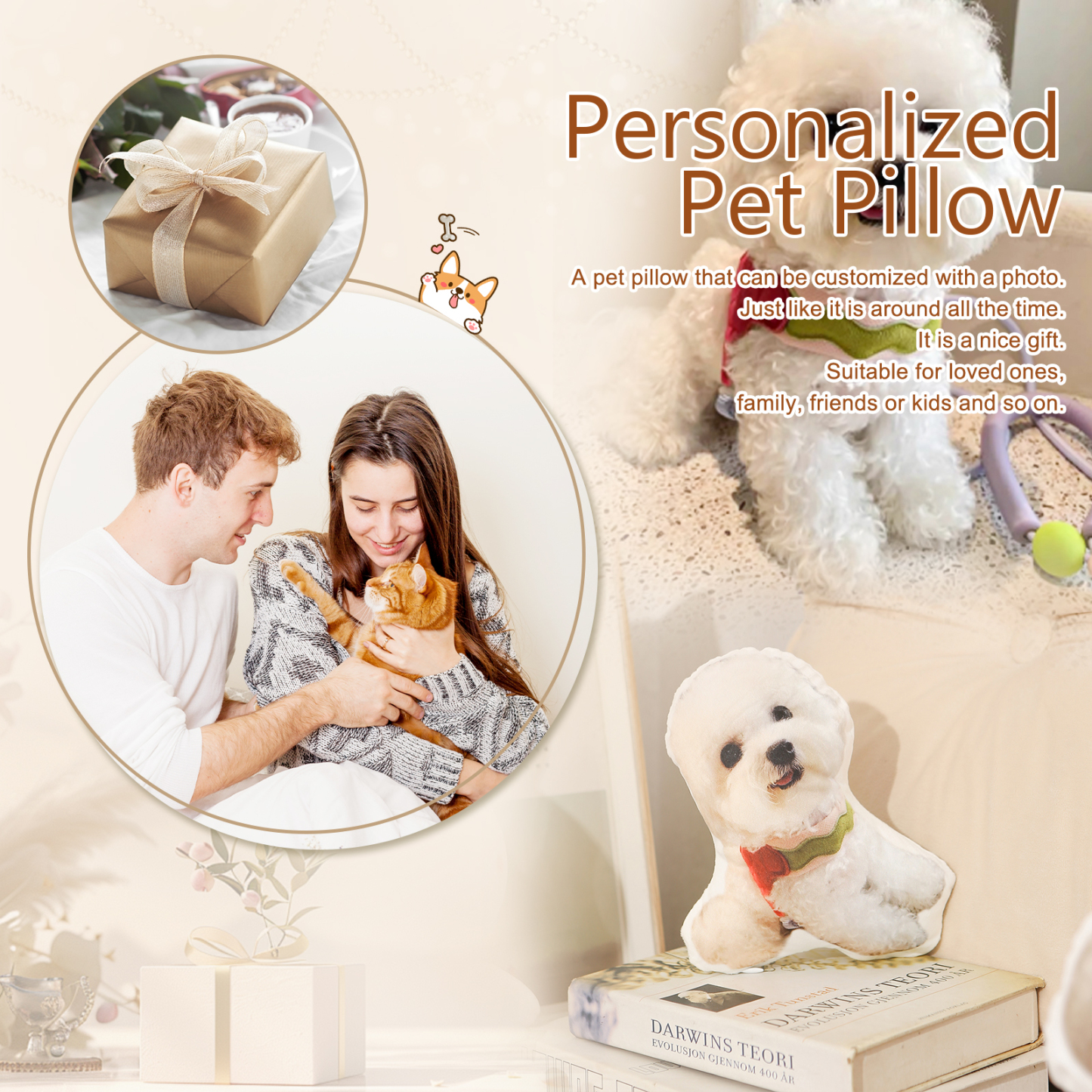 Custom 3D Pet Pillow Personalized Photo Pillow Custom Shape Double Printed Cotton Pillow