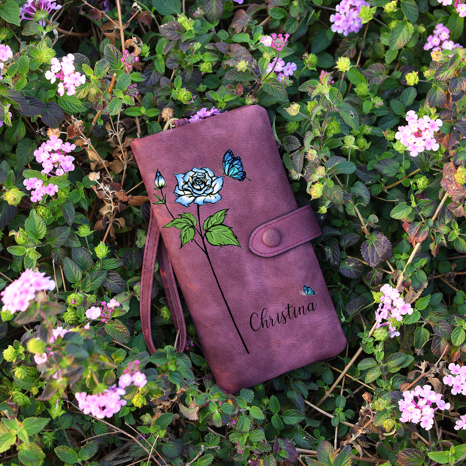 Personalized Women Wallet Custom Birth Flower Name Photo Valentines Day Gift