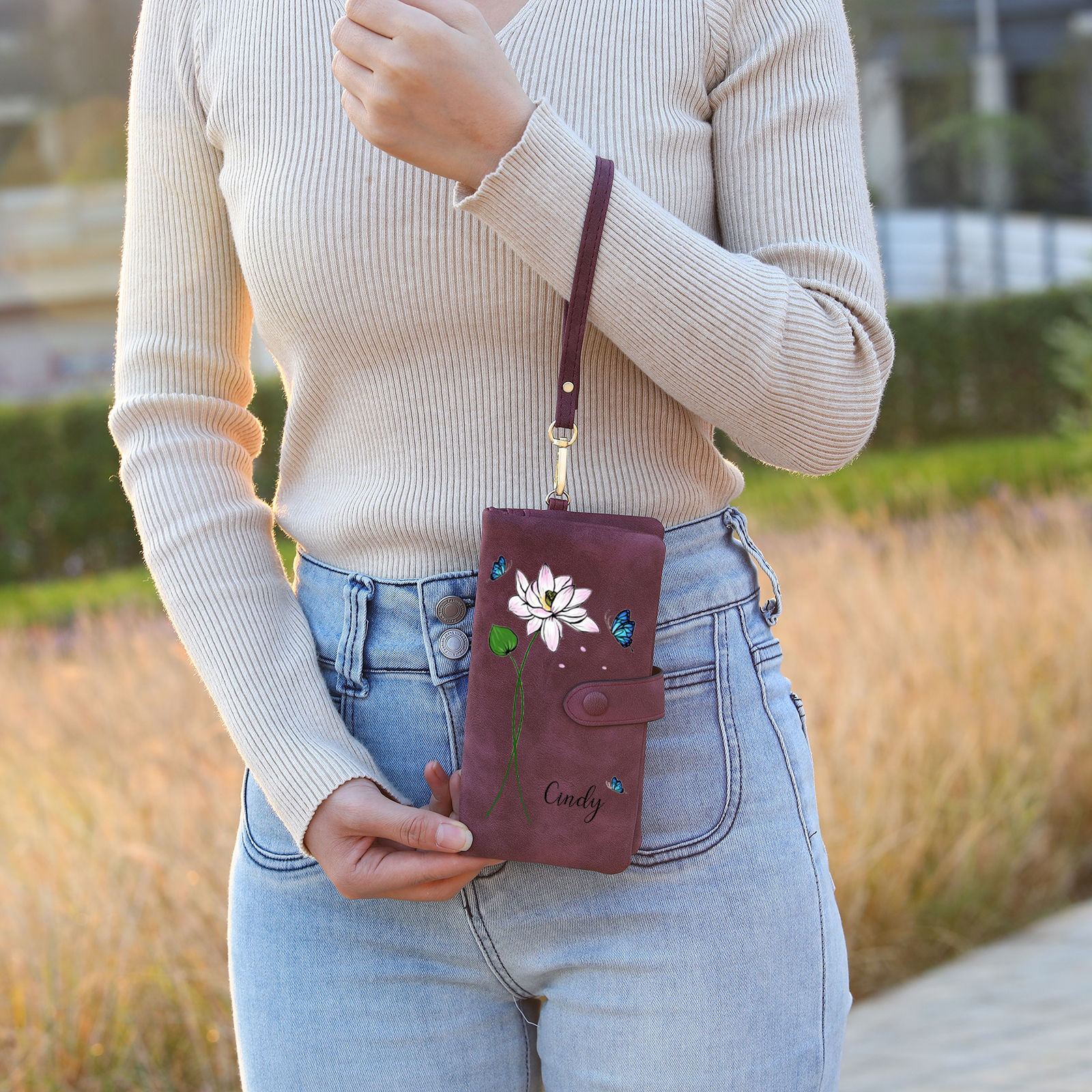 Personalized Women Wallet Custom Birth Flower Name Photo Valentines Day Gift