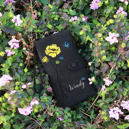 Personalized Women Wallet Custom Birth Flower Name Photo Valentines Day Gift