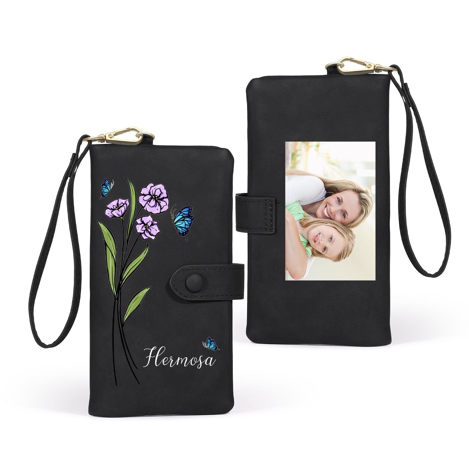 Personalized Women Wallet Custom Birth Flower Name Photo Valentines Day Gift